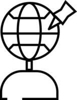 World globe with location pointer icon in black line art. vector