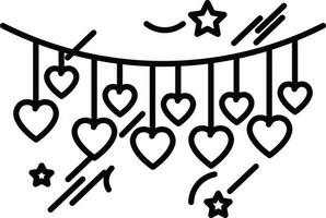 Hanging heart garland icon in thin line art. vector