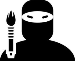 Vector illustration of ninja cartoon icon in glyph style.