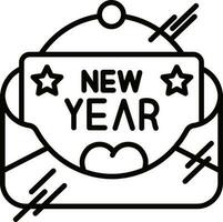 New Year mail or envelope icon in line art. vector