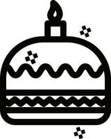 Burning candle on cake icon in line art. vector