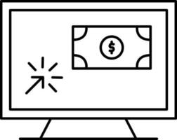 Black line stroke icon of computer with note. vector