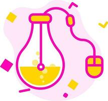 Digital Testing Chemical Beaker on yellow and pink Abstract Background in flat style. vector