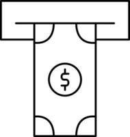 Cash payment by ATM icon in black line stroke. vector