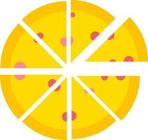 Yellow and red pizza icon in flat style. vector