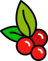 Berries with leaves icon in green and red color. vector