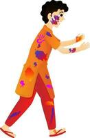 Cute little boy playing with colors on occasion of Happy Holi. vector