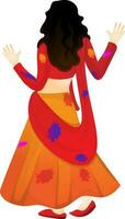 Back view of girl character on white background. vector