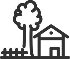 House with garden icon in line art. vector