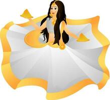 Back view of dancing girl character on white background. vector
