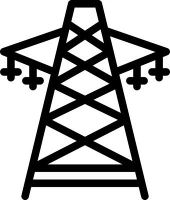 Black line art illustration of transmission tower icon.
