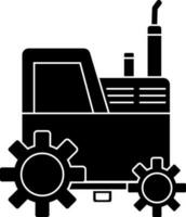 Black and White tractor icon in flat style. vector