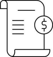 Flat black stroke icon of payment receipt. vector