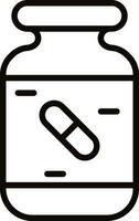 Medicine bottle icon in black line art. vector