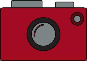 Black line art illustration of a red and grey camera. vector