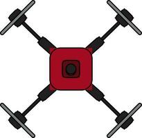 Black and red drone camera on white background. vector