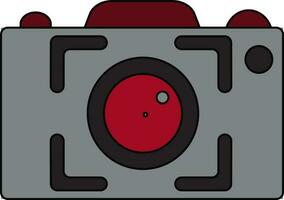 Black line art capture camera in grey and red, black color. vector