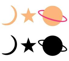 vector of moons, stars, and planets with ring on the white background, simple vector icon.