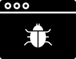 Black and White illustration of bug or virus on browser window icon. vector