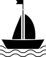 Black flag with ship in river. vector