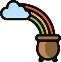 Cauldron Pot with Rainbow icon flat style. vector