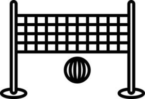 Volleyball net with ball in black line art illustration. vector