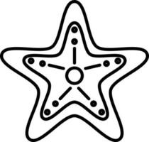 Black line art starfish in flat style. vector