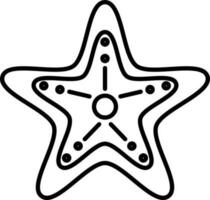 Black line art starfish in flat style. vector