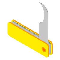 isométrica bolsillo cuchillo icono en amarillo color. vector