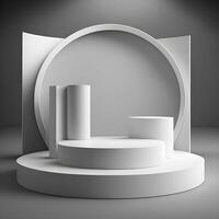 3d render empty space white podium. Podium for product shoot. Illustration. photo