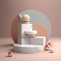 3d render empty space white marble texture podium. Podium for product shoot. Illustration. photo