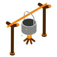 Bonfire and cauldron icon in 3d style. vector