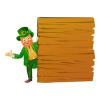 Illustration of leprechaun man character holding a wooden board. vector