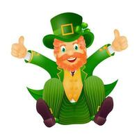 Character of happy leprechaun man in sitting pose. vector