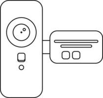 Black line art video camera in flat style. vector