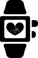 Digital wristwatch in Black and White color. Glyph icon or symbol. vector