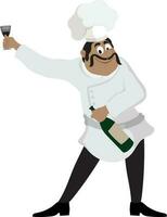 personaje de un cocinero con champán botella. vector
