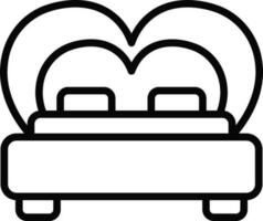 Heart shape bed icon in thin line art. vector