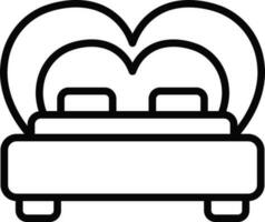 Heart shape bed icon in thin line art. vector