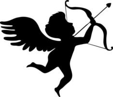 Silhouette angel bow with arrow in black color. vector