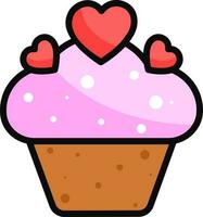 Colorful loving cupcake icon in flat style. vector