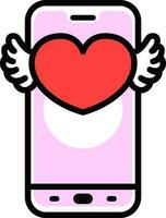 Heart with wings message on smartphone screen icon in pink and red color. vector