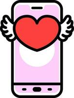 Heart with wings message on smartphone screen icon in pink and red color. vector