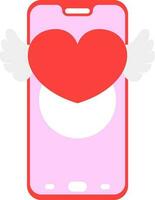 Heart with wings message on smartphone screen icon in pink and red color. vector