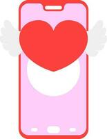 Heart with wings message on smartphone screen icon in pink and red color. vector