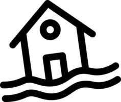 Flood or sinking house icon in black line art. vector