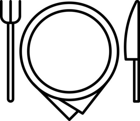 Illustration of plate with fork and knife icon.