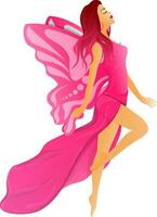 Young girl in pink costume with wings on white background. vector