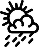 Sun with rain cloud icon in line art. vector