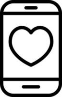 Heart symbol on smartphone icon in line art. vector